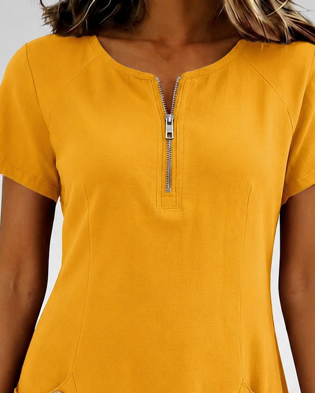 Selena – Zip Neck Short Sleeve Shift Dress