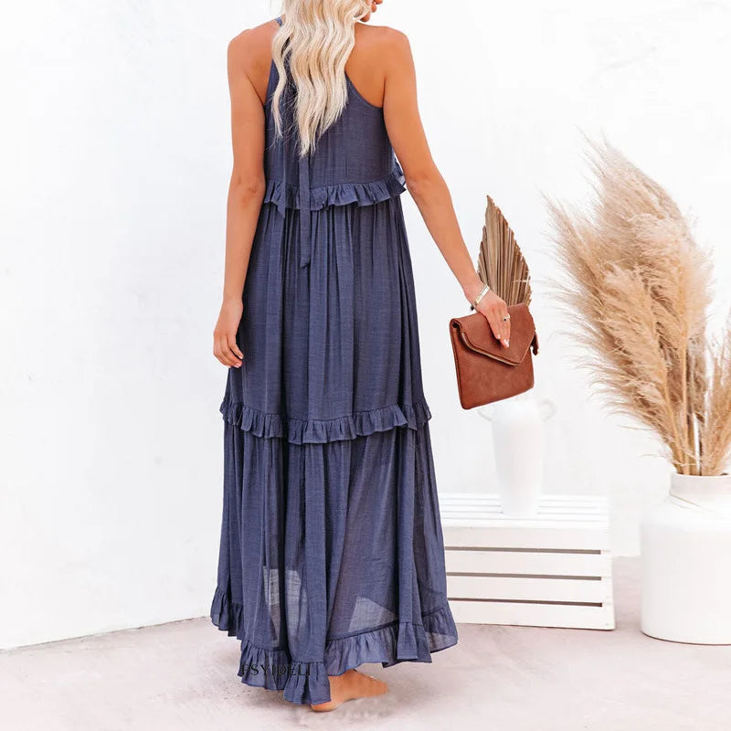 Veronica – High Neck Tiered Ruffle Summer Wedding Guest Maxi Dress