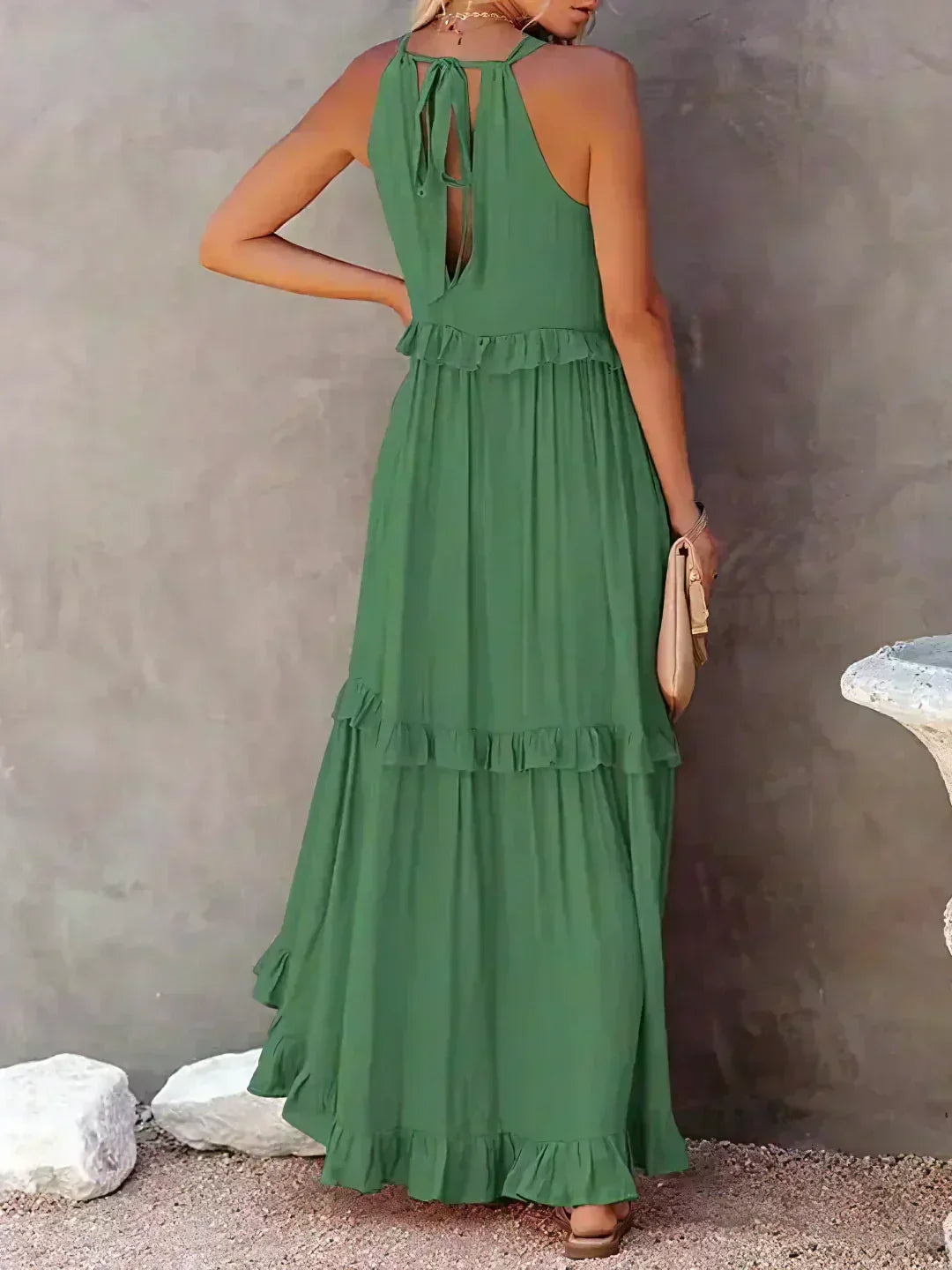 Veronica – High Neck Tiered Ruffle Summer Wedding Guest Maxi Dress