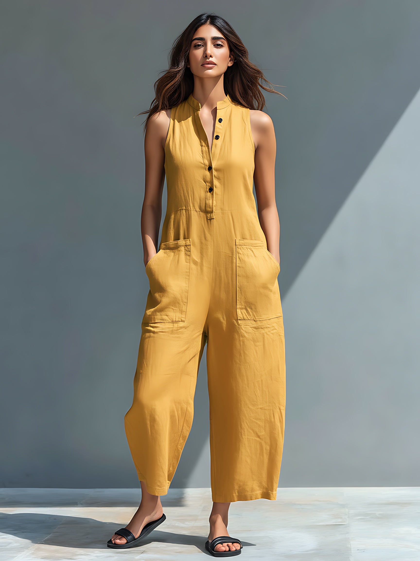 Daniela – Collared Loose Fit Wide Leg Jumpsuit