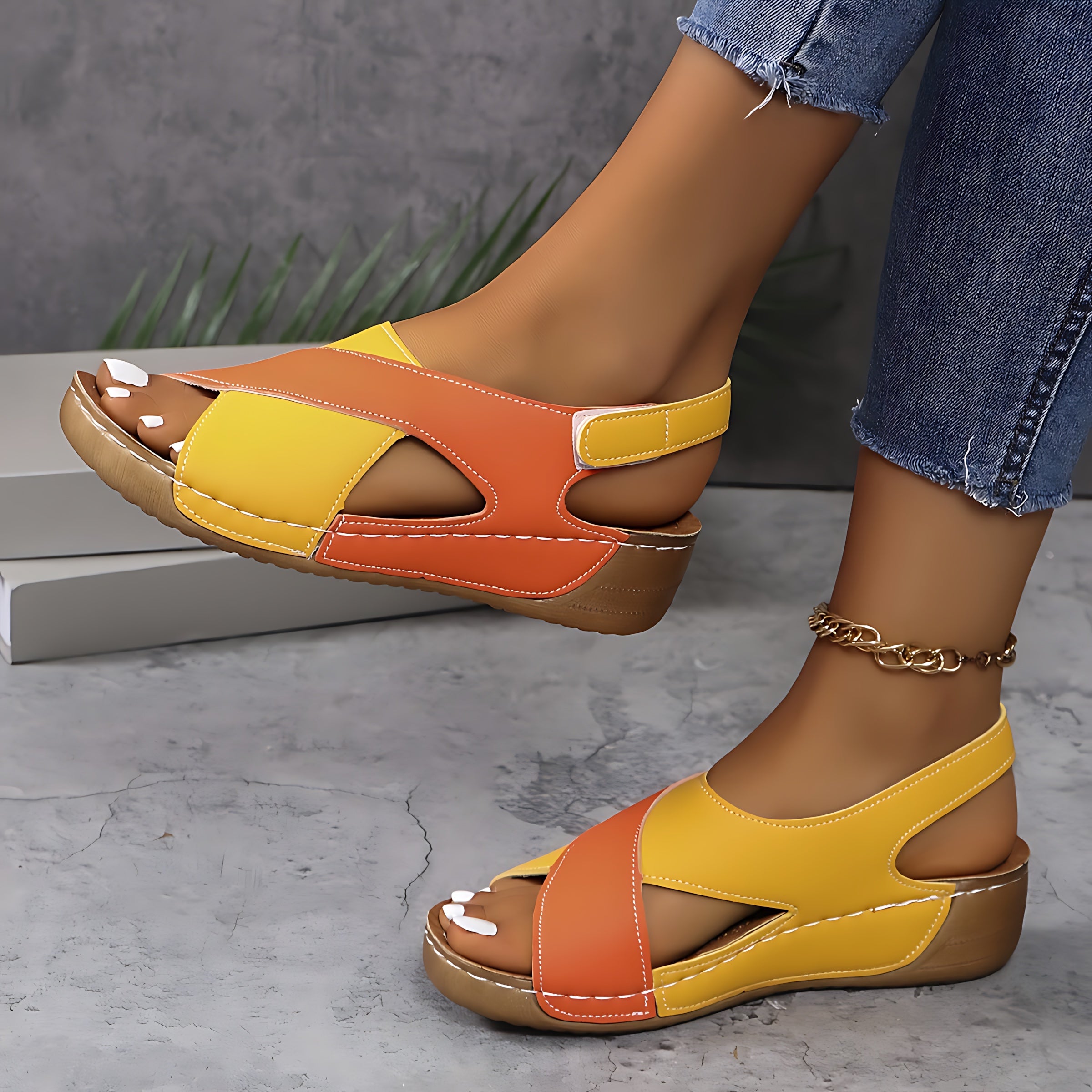 Quinn – Crisscross Ankle Strap Low Wedge Sandals